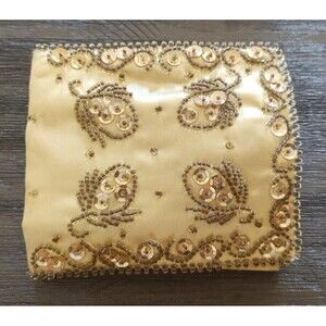Carousel Yellow Satin Beaded Vintage Wallet Made In Japan